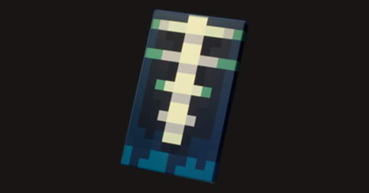 The Minecraft Twisted Cape — a bone-pale blade on near-black navy with a teal base, Mojang's official render